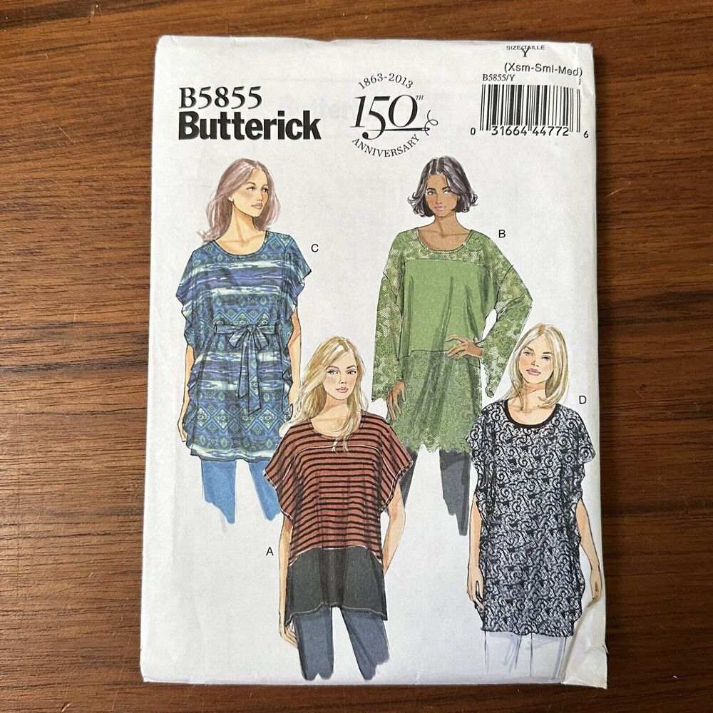 UNCUT Sewing Butterick 5855 Tunic Patterns Size XS, S, M